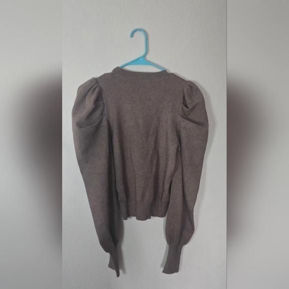 Lalavon Puff Statement Sleeve Sweater Brown Fall Chic Knit Top New Size Small - Picture 3 of 5